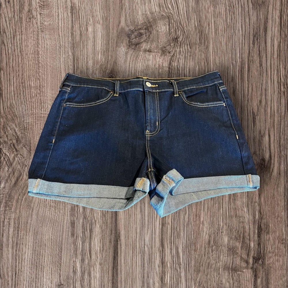 Old Navy Mid-Rise Denim Jean Shorts Cuffed Dark Wash Size 10